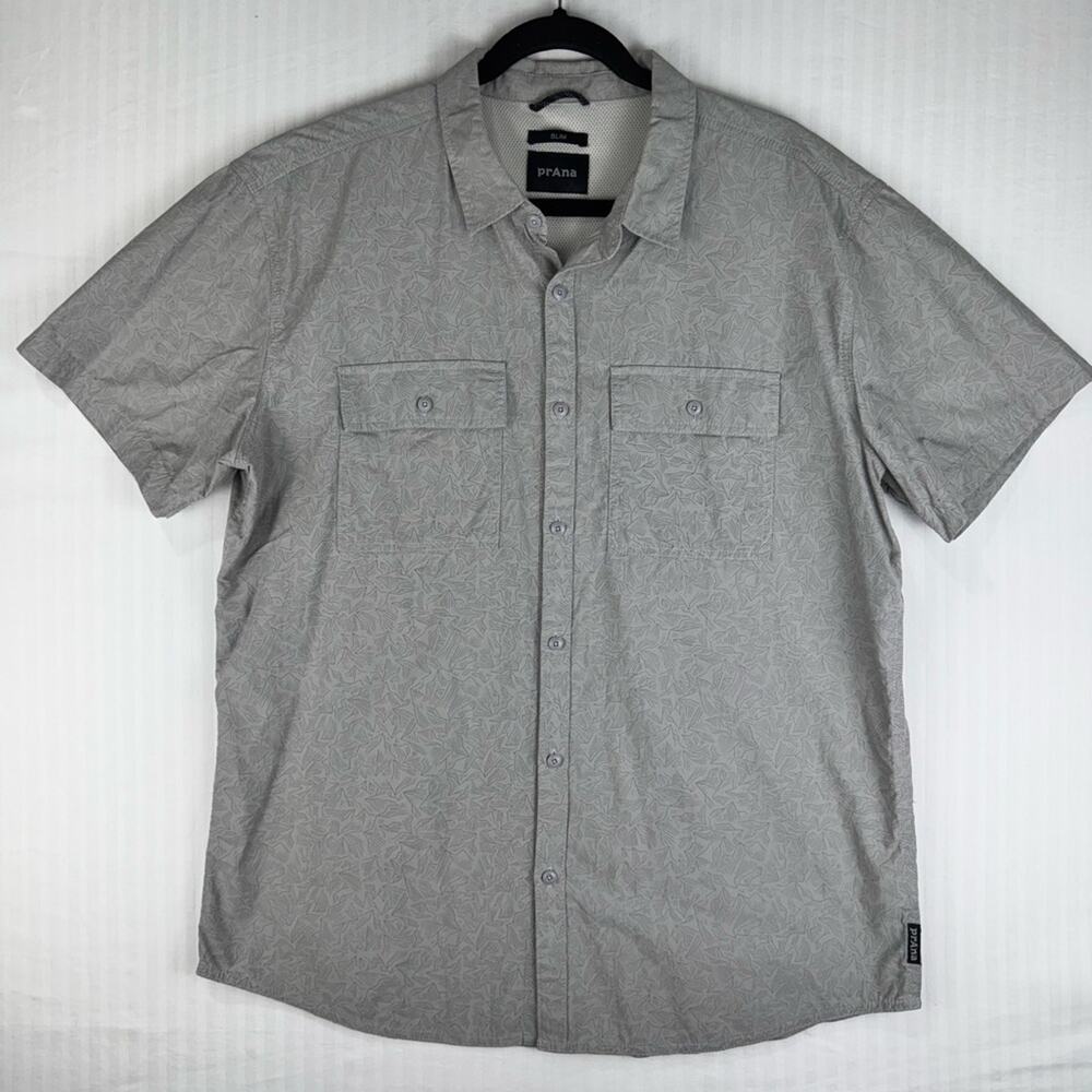 Prana Sutherlin Slim Fit Gray Button-Up Shirt Men's Size Large Organic Materials
